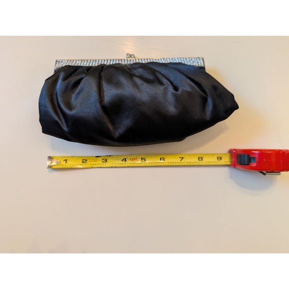 La Sera by Franchi Black Satin Rhinestone Clutch Evening Bag Kiss Lock Party - Picture 3 of 7